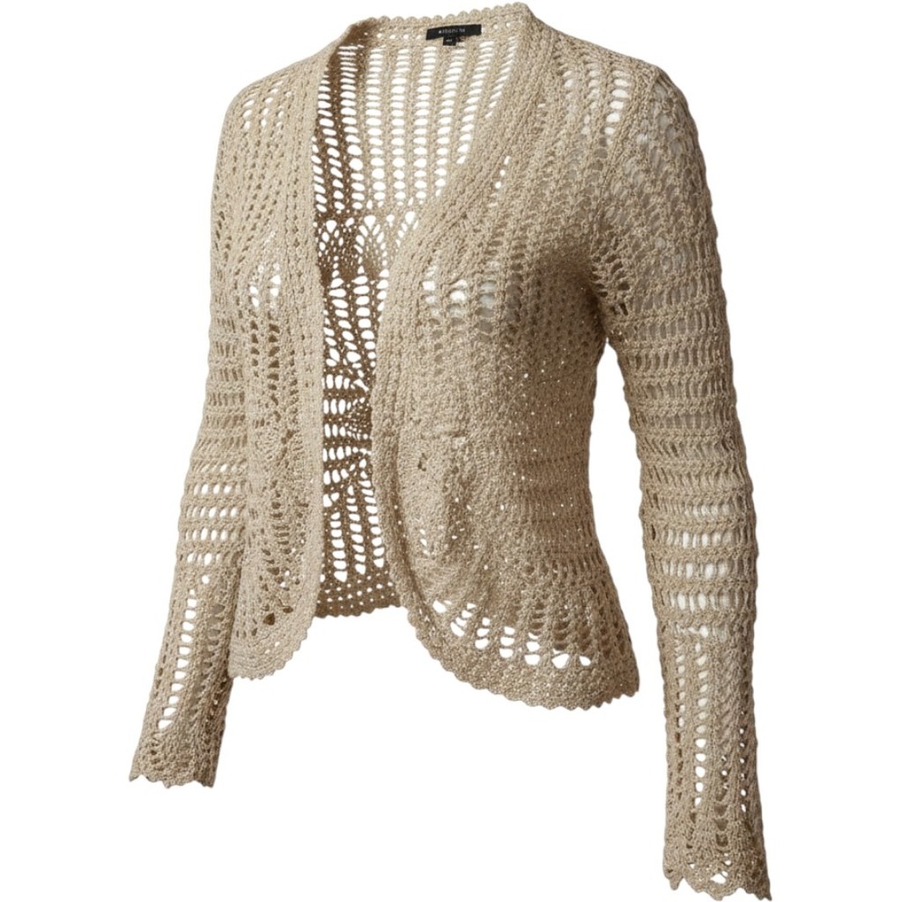 Bydesign Womens XL Beige Metallic Crochet Open Front Cardigan Bolero Shrug Gold